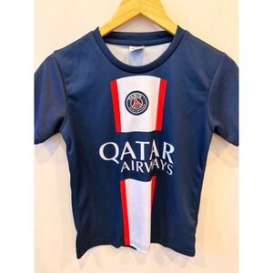 Kids Paris Saint Germain Messi 30 Soccer Jersey Short Sleeve Blue Qatar Airways